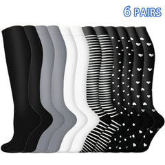 6 Pairs Compression Socks 15-20 mmHg Knee High Support