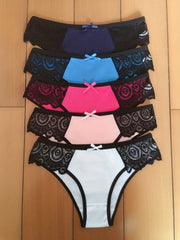 5pcs Lace Stitching Briefs Breathable Colorblock Panties Women's Lingerie