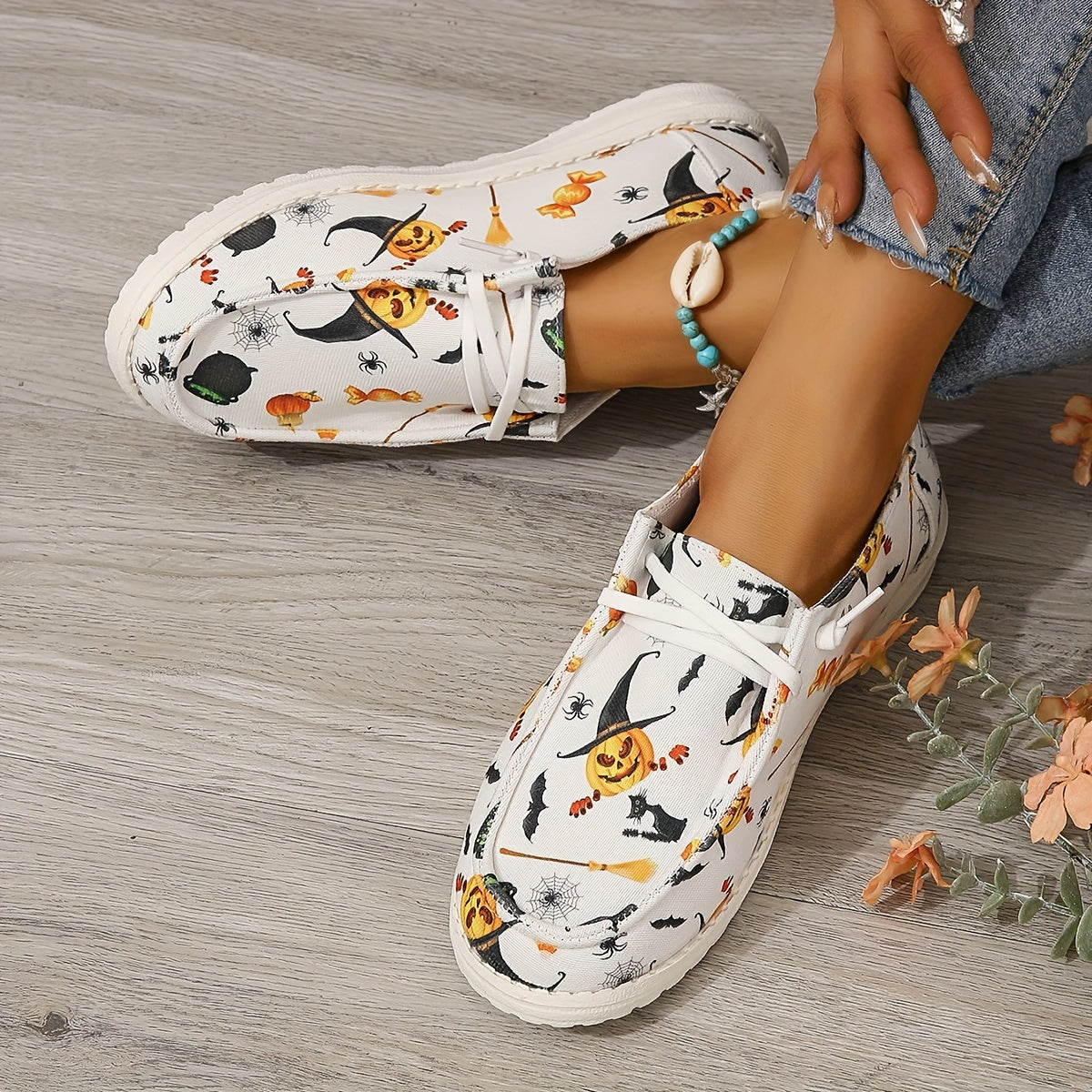 Women's Halloween Witch Pumpkin Boat Shoes Lightweight Flats