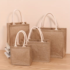 Retro Burlap Tote Bag Large Capacity Waterproof Handbag for Moms