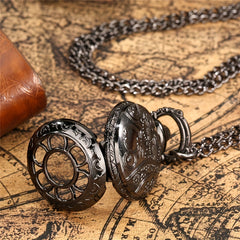 Hollow Flower Cover Pocket Watch Quartz Movement Necklace Chain