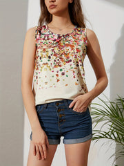 Vintage Floral Tank Top Sleeveless Crew Neck Casual