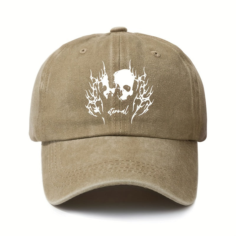 Skull Pattern Distressed Peaked Hat Adjustable Sunscreen Hat
