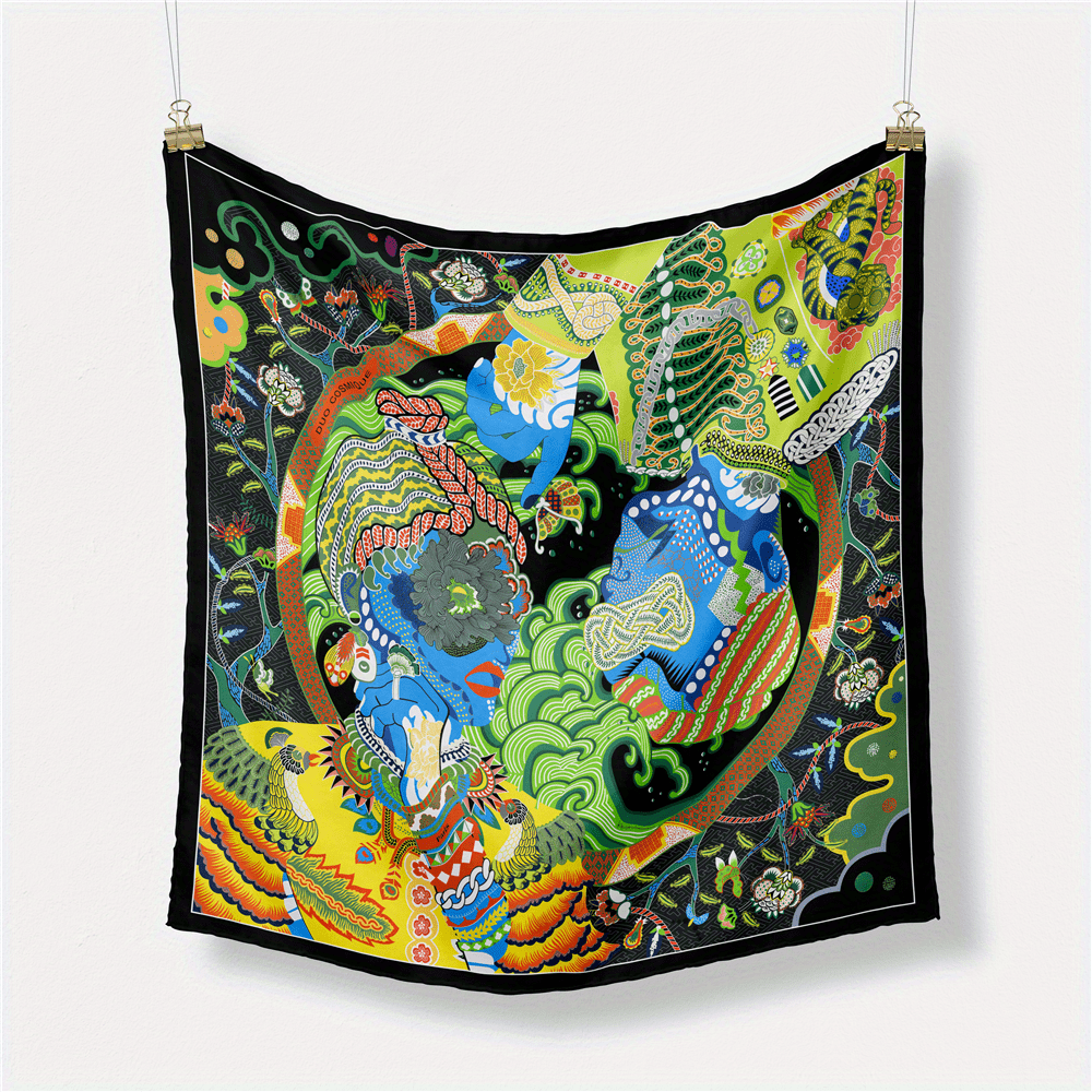 Boho Print Bandana Square Scarf Vintage Satin Neckerchief Women Head Wrap