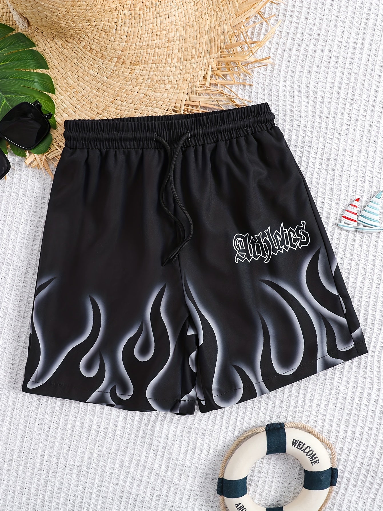 Coconut Trees Pattern Drawstring Boys Beach Trunks Kids Swimming Shorts