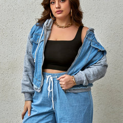 Colorblock Hooded Denim Jacket