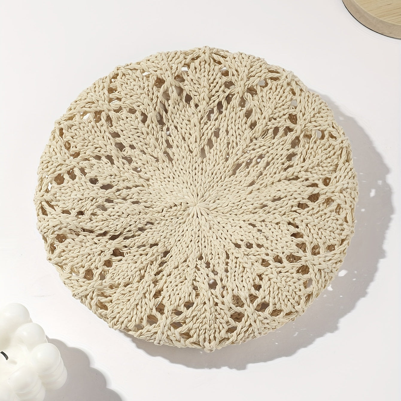 Vintage Crochet Hollow Out Beret Octagonal Hat