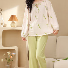 Floral Print Pajama Set Lace Up Top & Pants