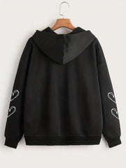 Gothic Heart Print Zip Up Hoodie Casual Long Sleeve Hoodies