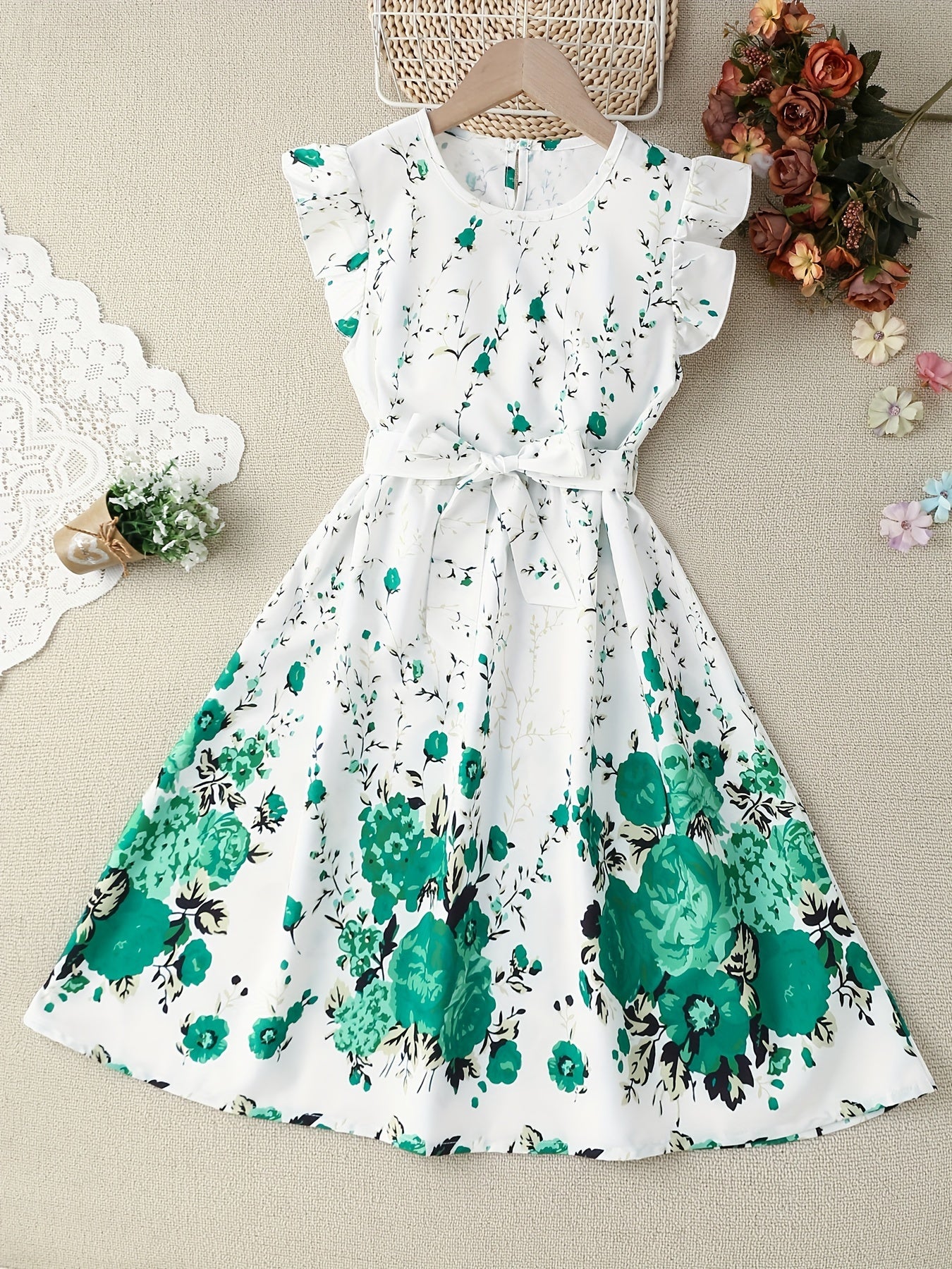 Girls Flowers Graphic Princess Dress For Party Summer Clothes