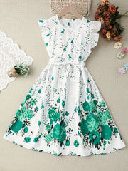 Girls Flowers Graphic Princess Dress For Party Summer Clothes