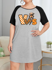 Checkered & Leopard Print Round Neck Tee Sleep Dress