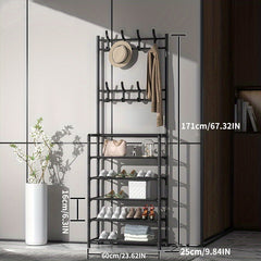 Stackable Shoe Rack With 8 Hooks 4 Layers Waterproof Cloth