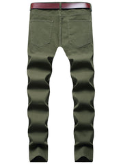 Men's Ripped Straight Regular Denim Jeans With Pockets