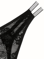 Floral Lace Mesh Thongs Semi-sheer Intimates Panties