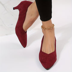 Red Kitten Heels Pointed Toe Work Pumps