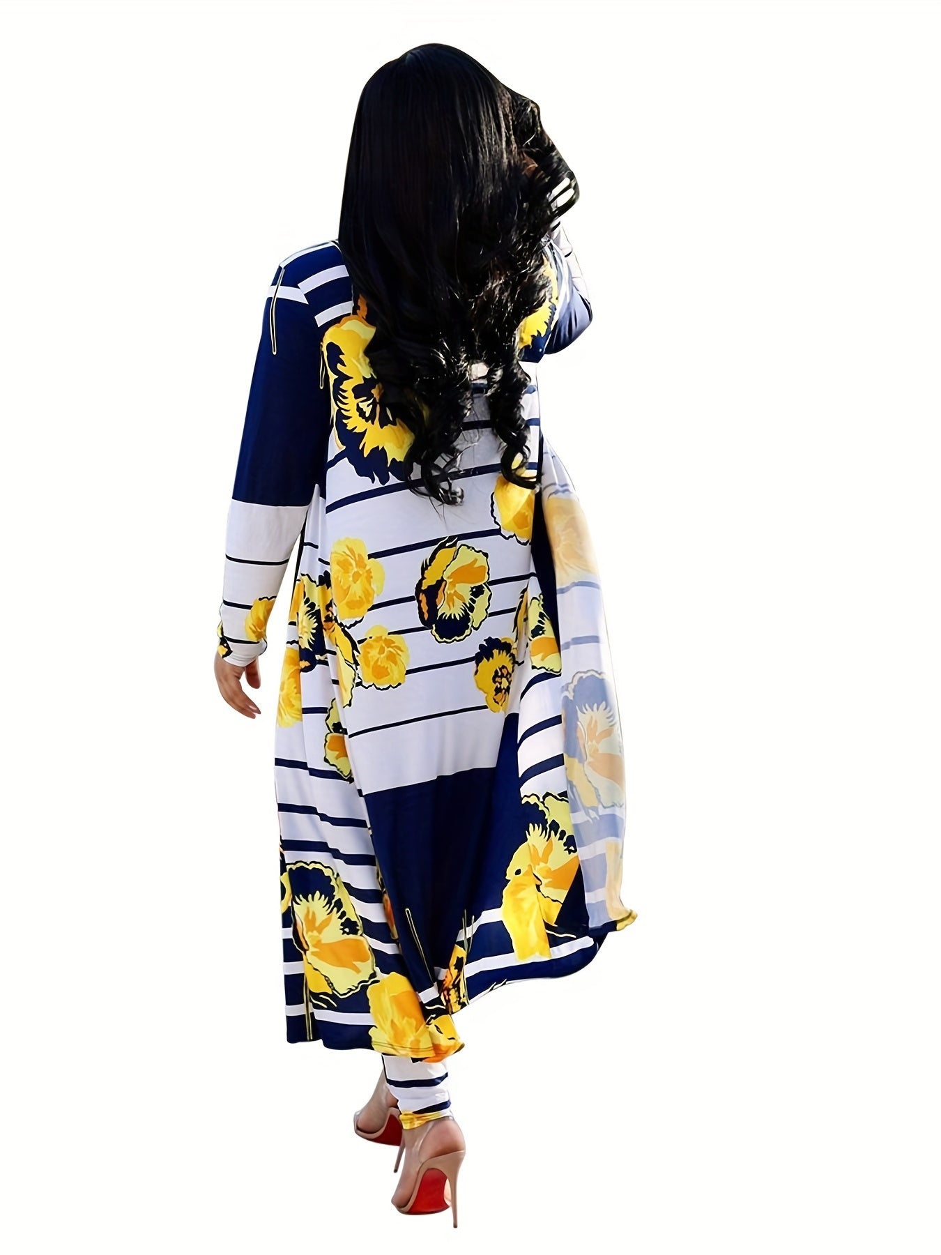 Floral & Stripe Print Cardigan & Leggings Set