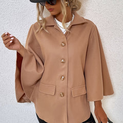 Casual Winter Pea Coat Solid Buttons Loose Outerwear Women's Clothing