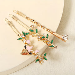3pcs Crystal Bobby Pin Non slip Side Clip Floral Hair Accessories