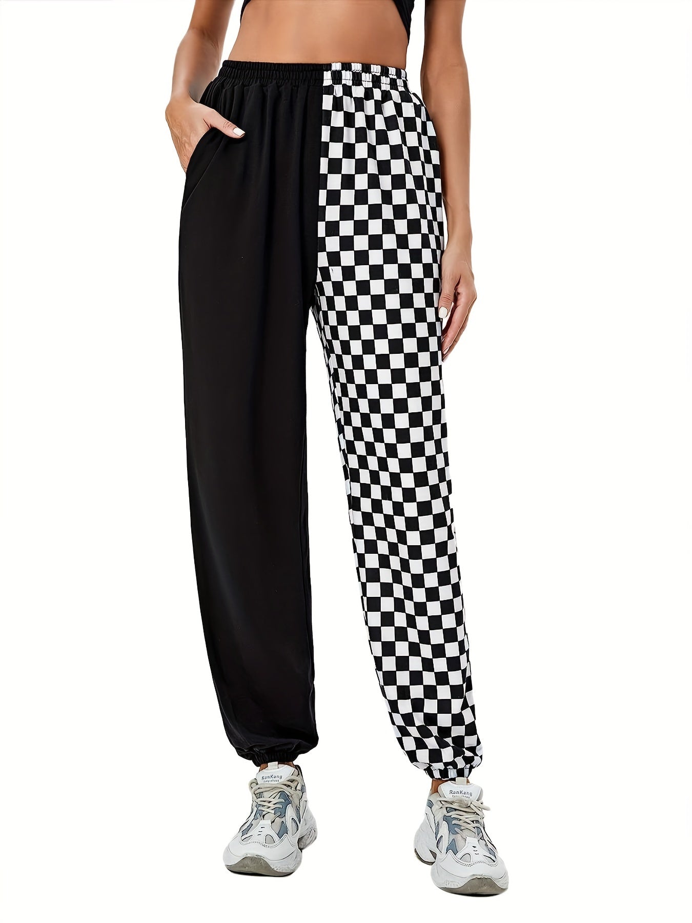 Plaid Print Baggy Pants Elastic Waist Casual Loose Pants