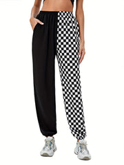 Plaid Print Baggy Pants Elastic Waist Casual Loose Pants