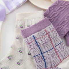 8 Pairs Floral Print Gauze Socks Retro Style Mixed Pattern Comfy Socks
