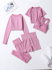 5-Piece Ribbed Seamless Crop Tank High Waist Yoga Leggings Set