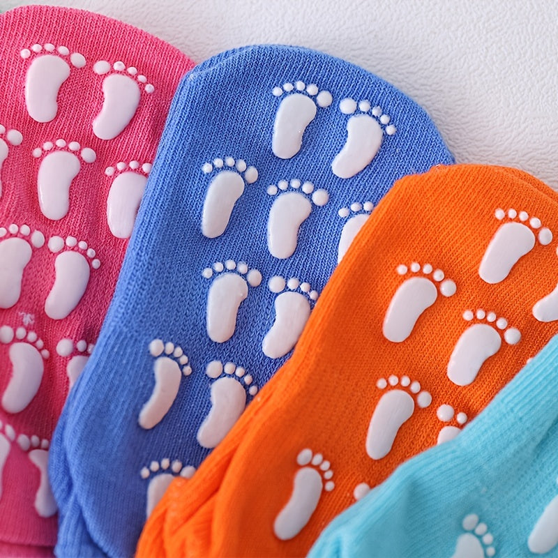 Solid Towel Bottom Crew Socks - Anti Slip Low Cut Socks With Grip