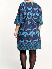 Women's Plus Geometric Print Half Sleeve Round Neck Mini Dress