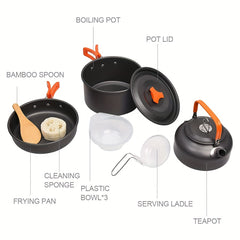 Portable Camping Cookware Set Aluminum Tableware Kit for Hiking BBQ Picnic