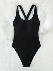 Criss Cross Backless One Piece Swimsuit High Cut Bathing Suit