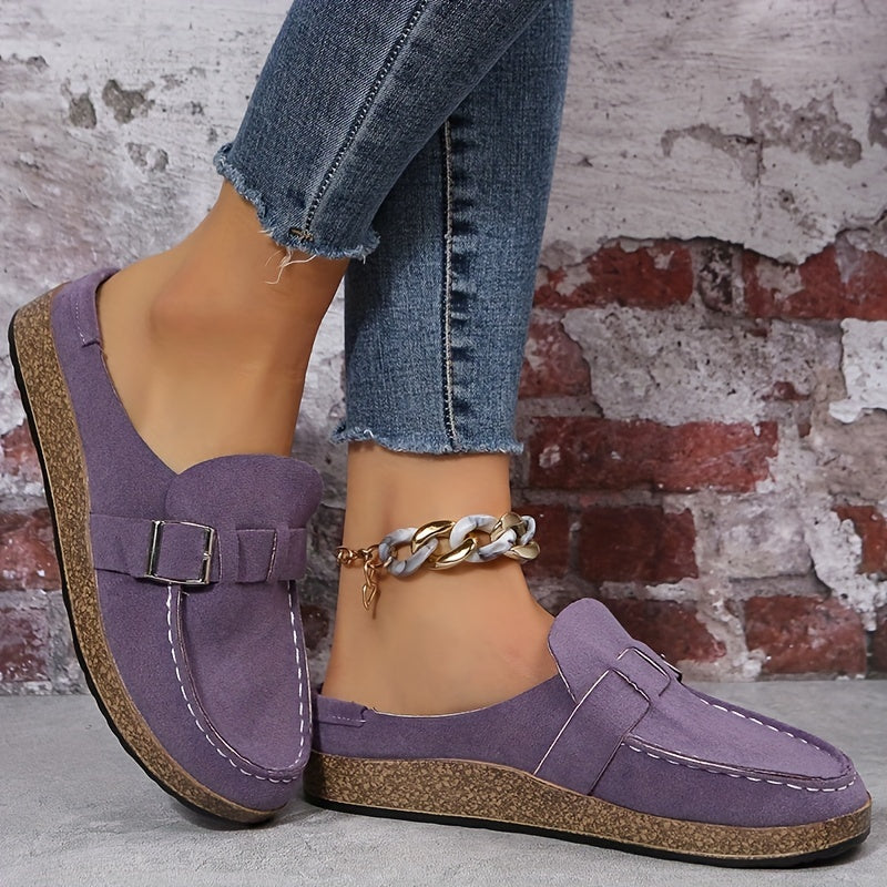 Retro Buckle Suede Slippers Casual Flat Clogs