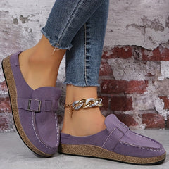 Retro Buckle Suede Slippers Casual Flat Clogs