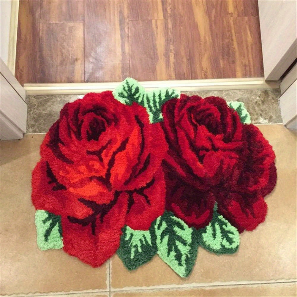 Fluffy Rose Carpet with Anti Slip Bottom Home Decor Bedroom Bathroom Hallway
