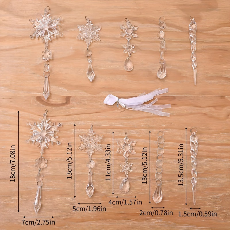 10pcs Christmas Tree Decoration Crystal Ornaments Hanging Acrylic Snowflakes
