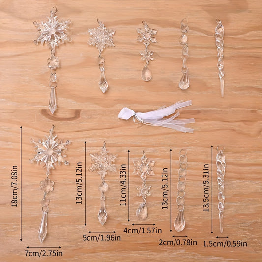 10pcs Christmas Tree Decoration Crystal Ornaments Hanging Acrylic Snowflakes