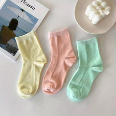 Girls Kids Casual Plain Socks Breathable Comfy Crew Socks