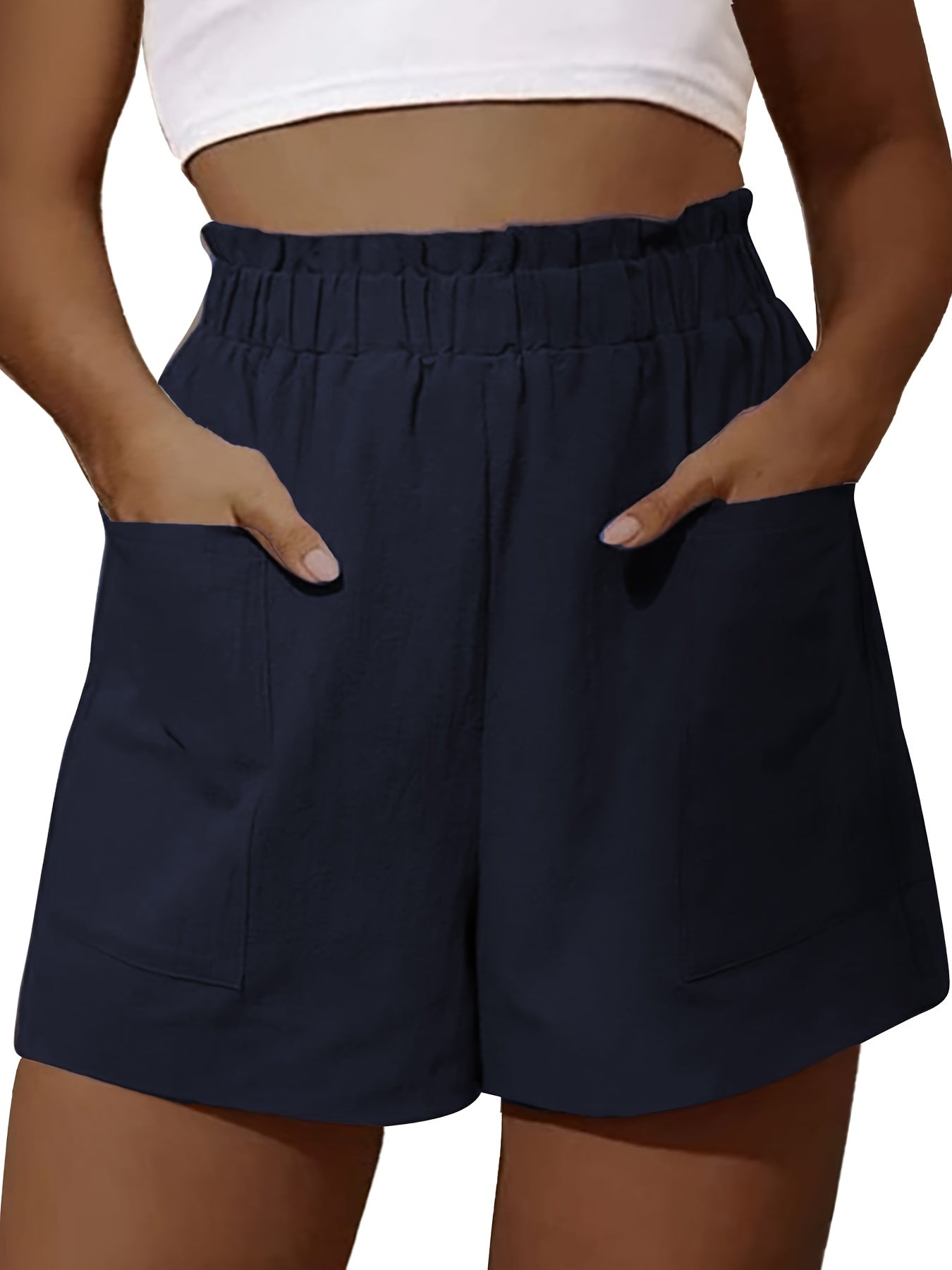 Casual Shorts Women's Plus Solid Paperbag Waist High Rise Shorts