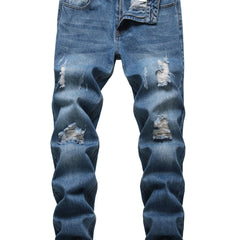 Men's Slim Fit Ripped Jeans - Street Style Distressed Denim Pants