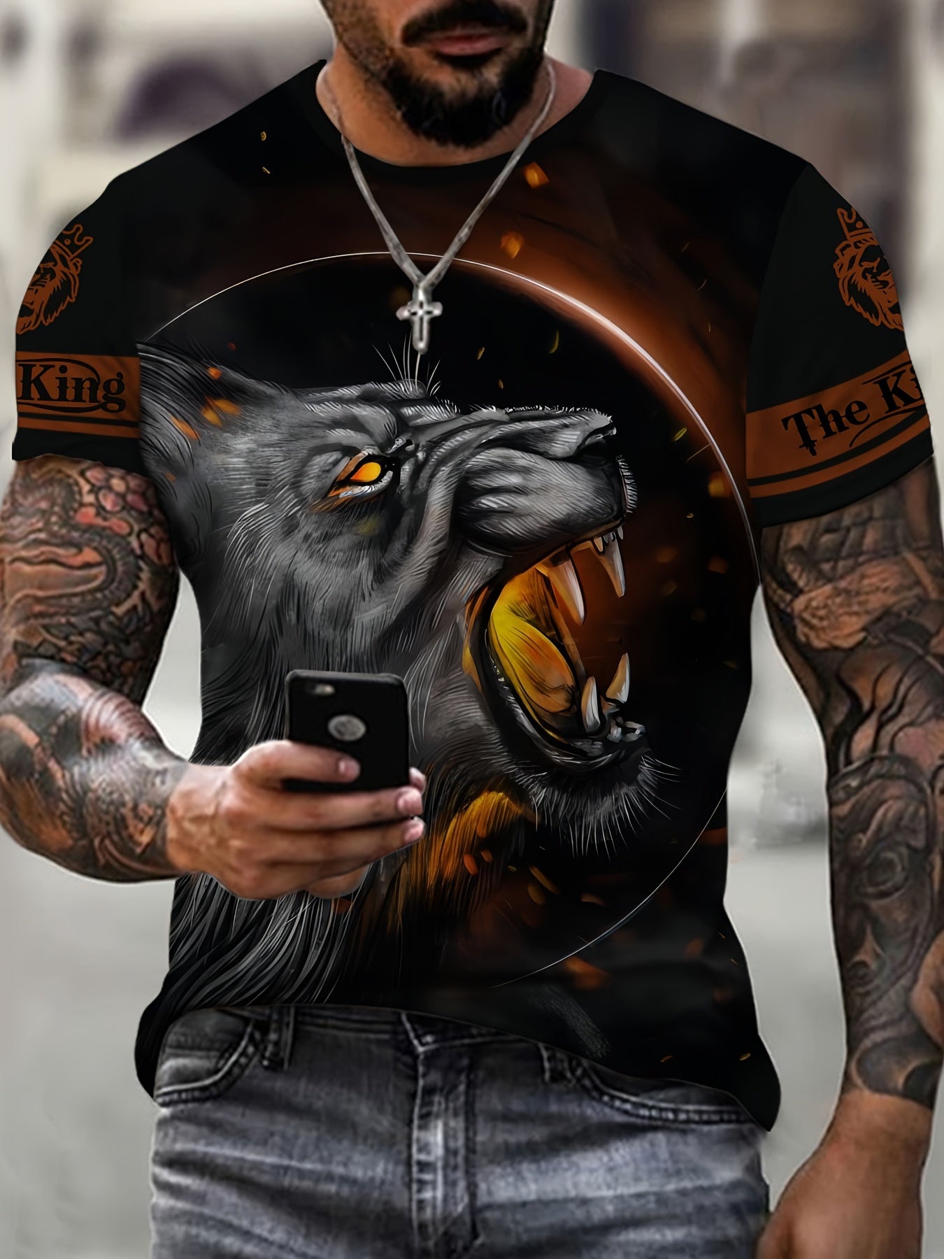 Lion 3D Print Men's Novelty Short Sleeve T-shirt Street Style Summer Clothing