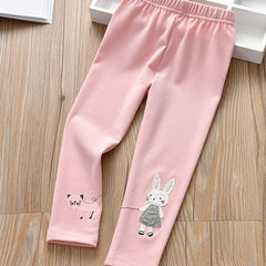 Girls Cat & Rabbit Print Cotton Leggings for Autumn & Spring