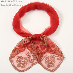 Boho Square Scarf Lace Embroidery Bandana Women Neckerchief Decorative Shawl