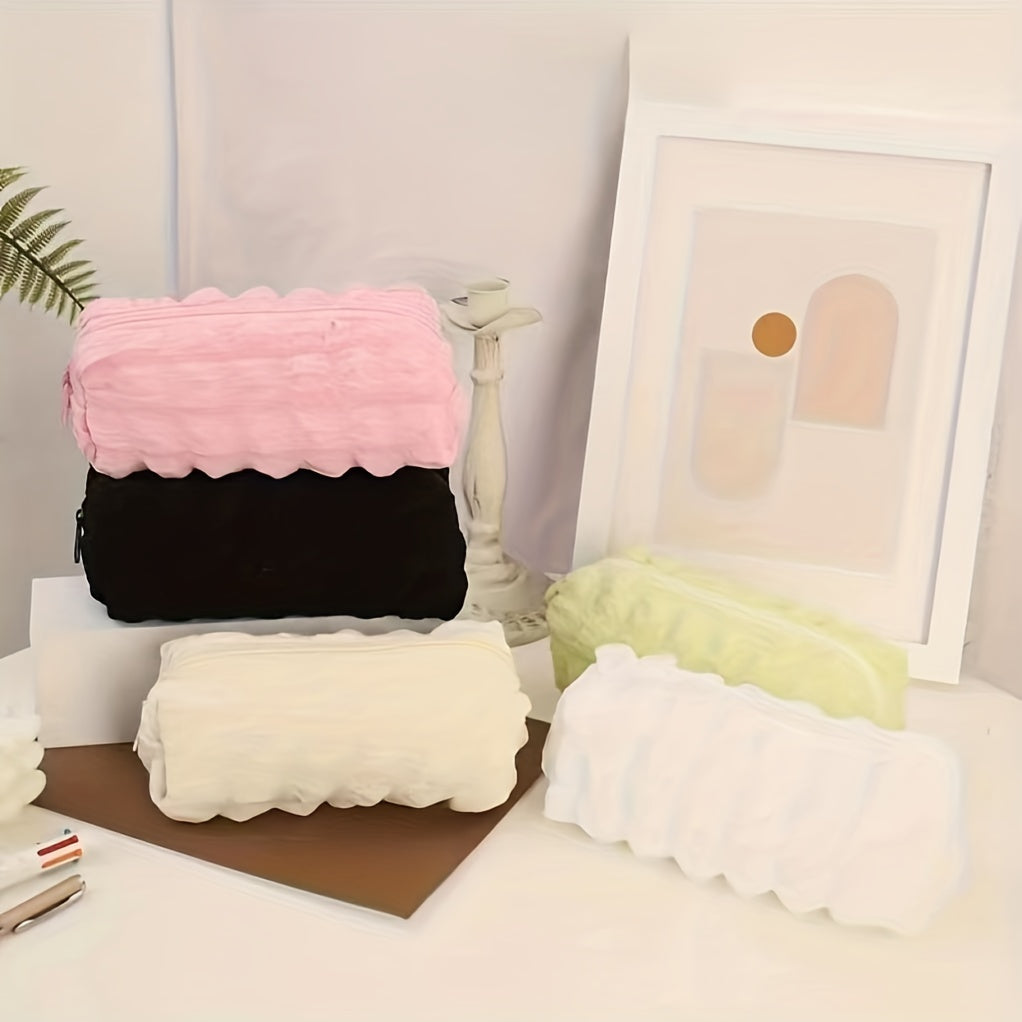 Textured Makeup Bag Zipper Brush Holder Organizer for Girls and Women