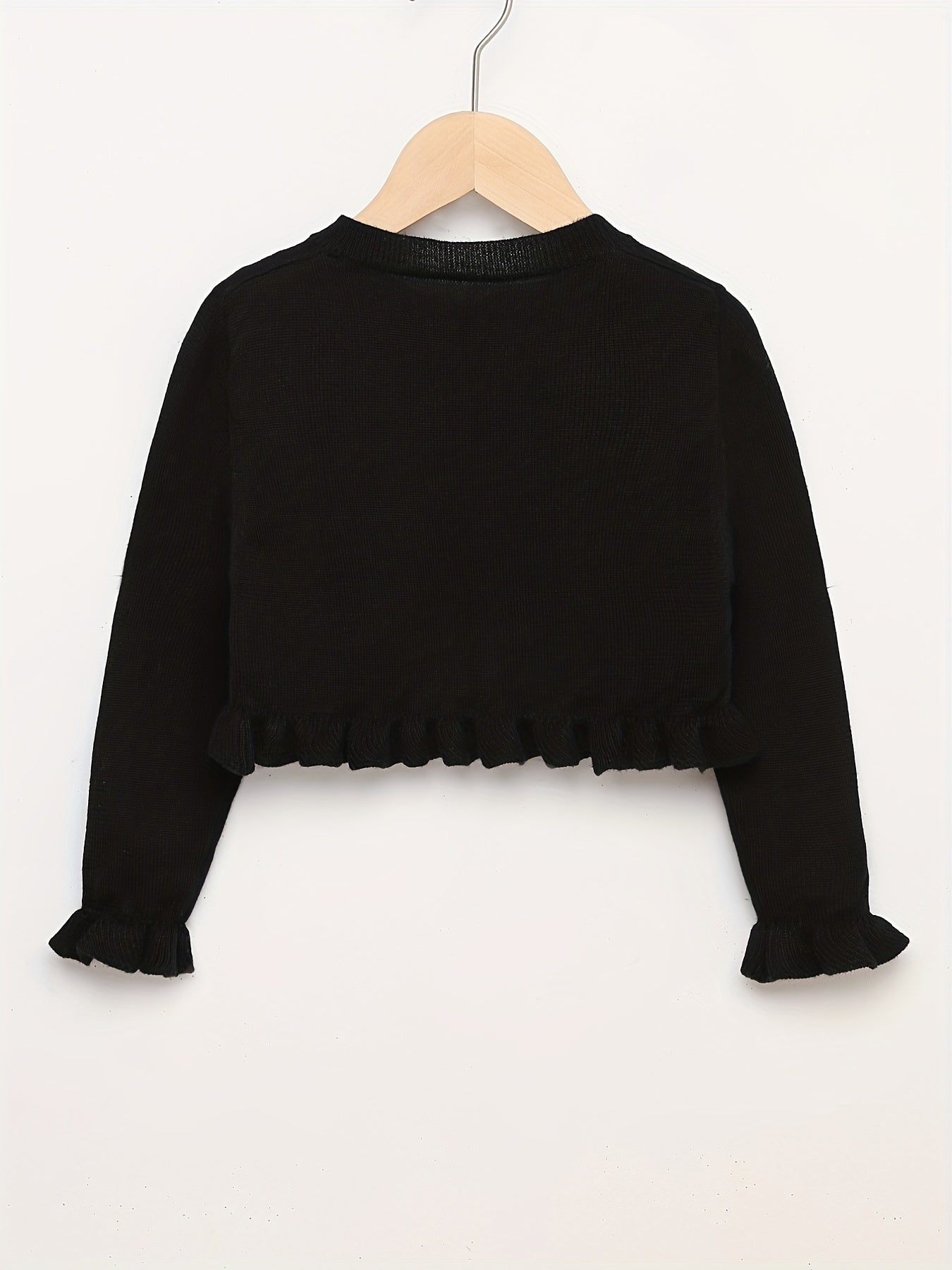 Girls' Knit Cardigan Single Button Flounce Cuff Long Sleeve Thin Cardigan