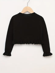 Girls' Knit Cardigan Single Button Flounce Cuff Long Sleeve Thin Cardigan