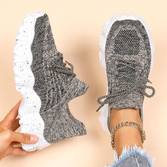 Women's Platform Knit Sneakers Low Top Lace Up Casual Shoes