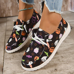 Women's Pumpkin Print Canvas Shoes Lightweight Lace Up Outdoor Shoes