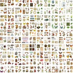 Vintage Floral Stickers Kit - Butterfly Mushroom Leaves