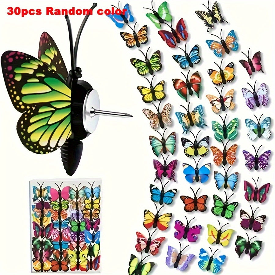 30pcs 3D Simulated Butterfly Push Pin Decorative Flower Cork Board Pin