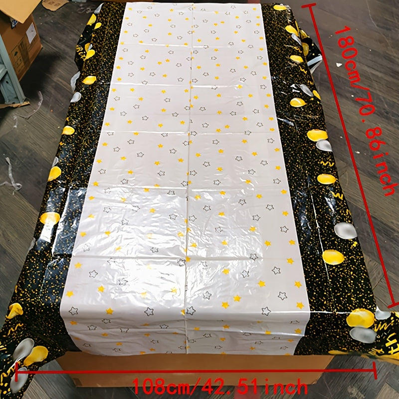 Golden Happy 40th Birthday Tablecloth With Balloons Star Print